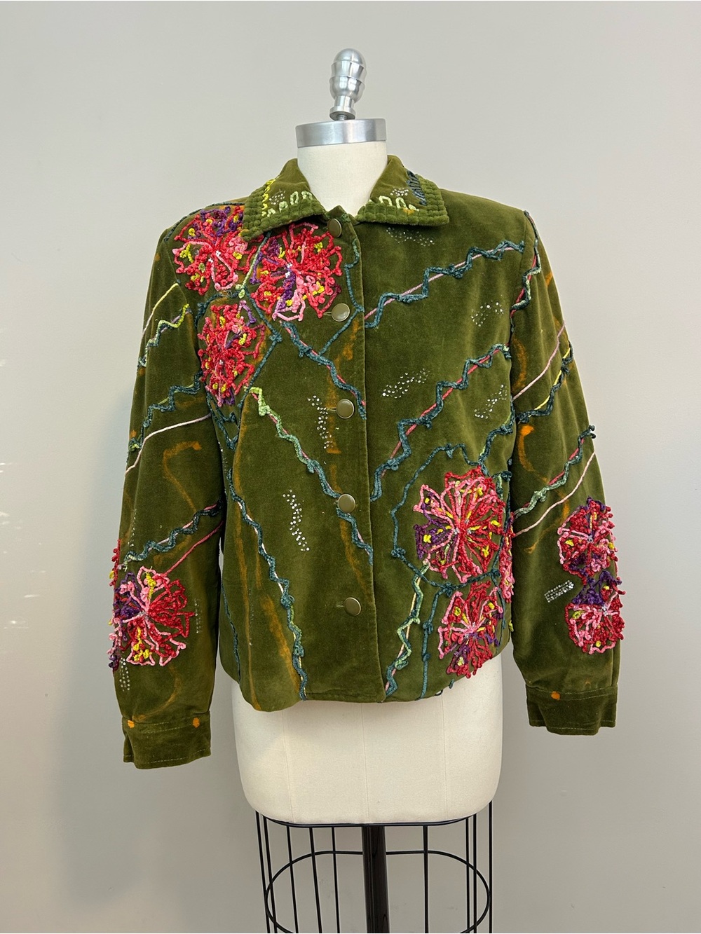 Vintage Sandy Starkman Velvet Embroidered Jacket Blazer Sz Small
